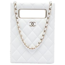 Sac à main de soirée Chanel Mini Quilted Caviar Cut Out White Tote Satchel Blanc