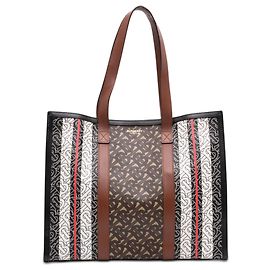 Borsa Book Tote Burberry TB Monogram E Canvas Stripe marrone Marrone