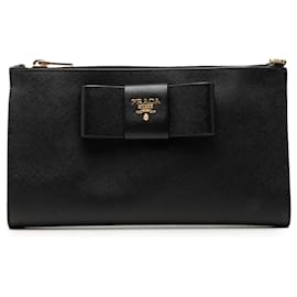 Black Prada Saffiano Bow Clutch Black