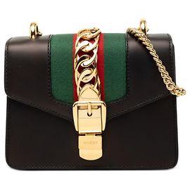 Borsa Sylvie in pelle di vitello Web nera Gucci con catena Nero