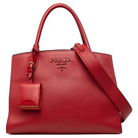 Sac cabas à poignée supérieure monochrome en cuir Saffiano rouge taille Medium Prada Rouge