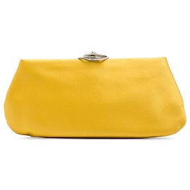 Yellow Chanel Satin Crystal Camellia Evening Frame Clutch Yellow