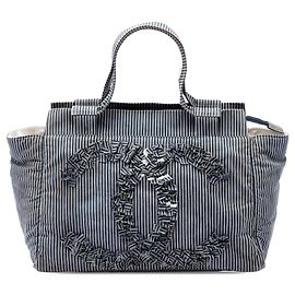 Bolso Shopper Chanel CC de lona a rayas azul Azul