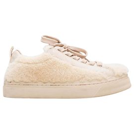 Chloé Cream Chloe Leather & Shearling Low-Top Sneakers Size 36 Beige