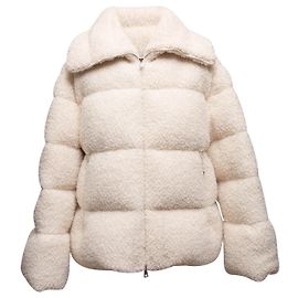 Cream Moncler Sherpa Down Puffer Jacket Designer Size 5 White