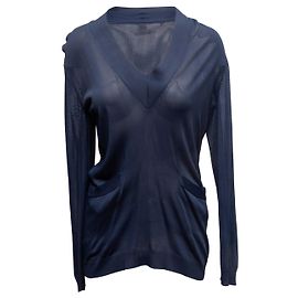 Hermès Top trasparente a maniche lunghe con scollo a V blu navy Hermes Taglia FR 38 Blu
