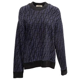 Fendi Intarsia Zucca Strickpullover Schwarz & Navy Größe IT 38 Schwarz