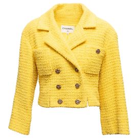 Blazer cruzado de tweed de algodón amarillo Chanel Talla FR 34 Amarillo