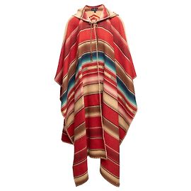 Red & Multicolor Ralph Lauren Wool-Blend Striped Hooded Poncho Size O/S Red