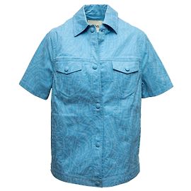 Blue Fendi Nylon Short Sleeve Zucca Print Button-Up Size IT 36 Blue