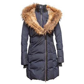 Navy & Brown Mackage Fur-Trimmed Hooded Down Puffer Coat Size US M Blue