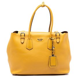 Cabas Prada City en cuir de veau jaune avec boucle Jaune