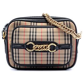 Bolsa de câmera Link Camera em canvas Knight Check marrom e couro de bezerro Burberry 1983 Marrom