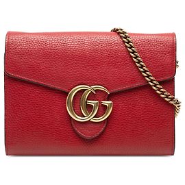Bolsa transversal com corrente em couro Gucci GG Marmont vermelha Vermelho