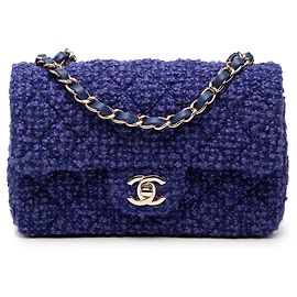 Borsa a tracolla Chanel Mini Rectangular Classic Tweed Single Flap Blu Blu
