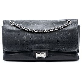 Borsa a tracolla Chanel Maxi Reissue 2.55 Double Flap in pelle di vitello goffrata nera Nero