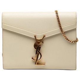 Bolsa transversal carteira com corrente Cassandra Monogram Grain De Poudre marrom Saint Laurent Marrom
