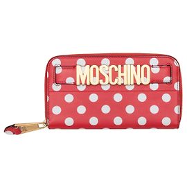 Red & White Moschino Polka Dot Continental Zip Wallet Red