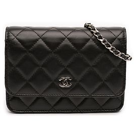 Mini borsa a tracolla Chanel Mini CC in agnello nero con catena Nero