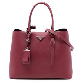 Red Prada Medium Saffiano Cuir Double Handle Satchel Red