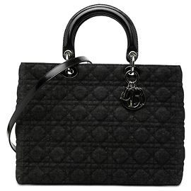 Bolsa Lady Dior Large em denim preto cannage Preto