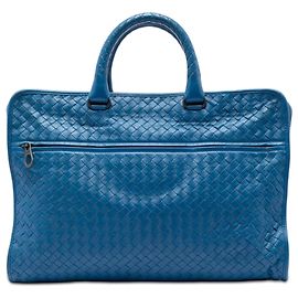 Pasta executiva em couro nappa Intrecciato azul Bottega Veneta Azul