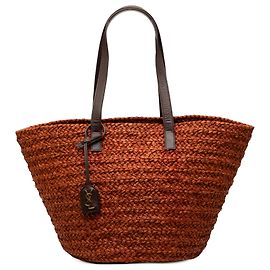 Bolsa de compras Saint Laurent Medium Raffia Panier Basket marrom Marrom
