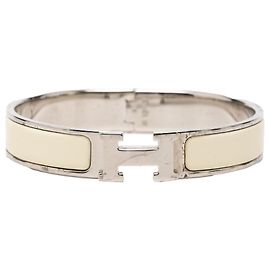 Hermès Narrow Enamel Clic H Armband Weiß PM Weiß