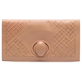 Clutch Bottega Veneta Nappa Embossed Intrecciato Turnlock Tan Camelo