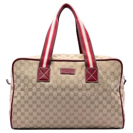 Gucci GG Canvas Web Reisetasche in Tan Kamel