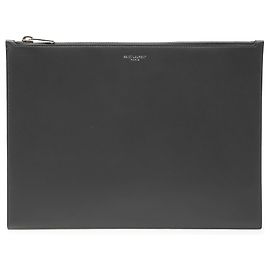 Black Saint Laurent Leather Zip Clutch Black