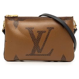 Louis Vuitton Monogram Giant Reverse Double Zip Umhängetasche braun Braun