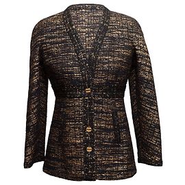 Black & Gold Chanel Metallic Wool-Blend Jacket Size FR 38 Black