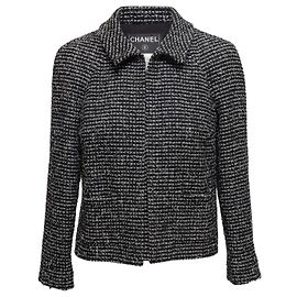 Black & White Chanel Wool-Blend Tweed Jacket Size FR 40 Black