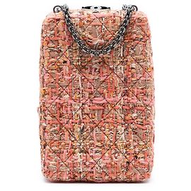 Bolsa transversal vertical Chanel CC Tweed com corrente rosa Rosa