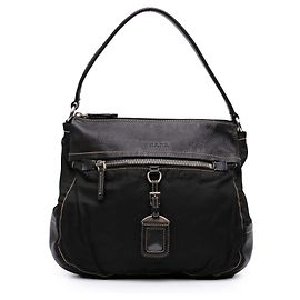 Borsa a tracolla in pelle e tessuto nero Prada Nero
