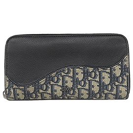 Black Dior Oblique Canvas and Leather Saddle Zippy Wallet Black