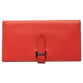 Red Hermès Epsom Bearn Wallet Long Wallets Red