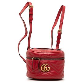 Red Gucci Mini GG Marmont Matelasse Calfskin Round Backpack Red