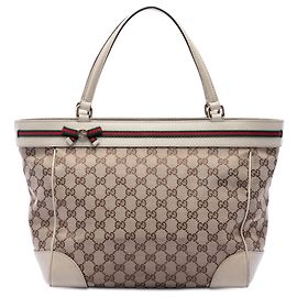Beige Gucci GG Canvas Web Mayfair Tote Beige