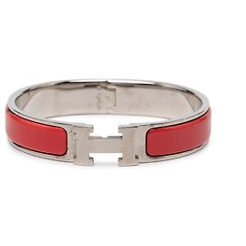 Red Hermès Narrow Enamel Clic H Bracelet PM Red