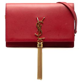Bolsa tiracolo com corrente e tassel Kate em couro de vitelo liso monogramado vermelho Saint Laurent Vermelho