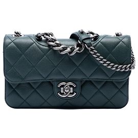 Bolso Chanel Medium Quilted Goatskin Perfect Edge Flap Satchel Verde Verde