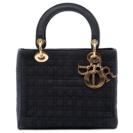 Sac à main Lady Dior en nylon microcannage noir, taille Medium Noir