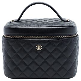 Black Chanel Medium CC Quilted  Caviar Vanity Case Black
