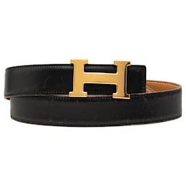Hermès Constance H Reversibler Gürtel aus schwarzem Boxcalf-Leder Schwarz