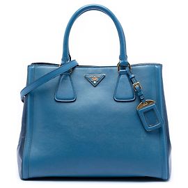 Borsa Satchel Blue Prada Bicolor Saffiano Lux Galleria Blu