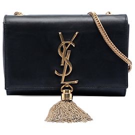 Bolsa transversal Kate Small de couro de vitelo liso com monograma preto Saint Laurent Preto