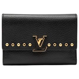 Black Louis Vuitton Studded Taurillon Capucines Compact Wallet Small Wallets Black