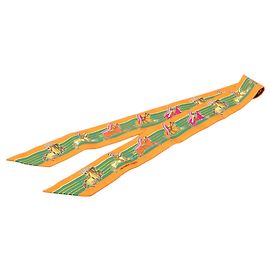 Lenço de seda Hermès Orange Pani La Shar Pawnee Twilly Laranja